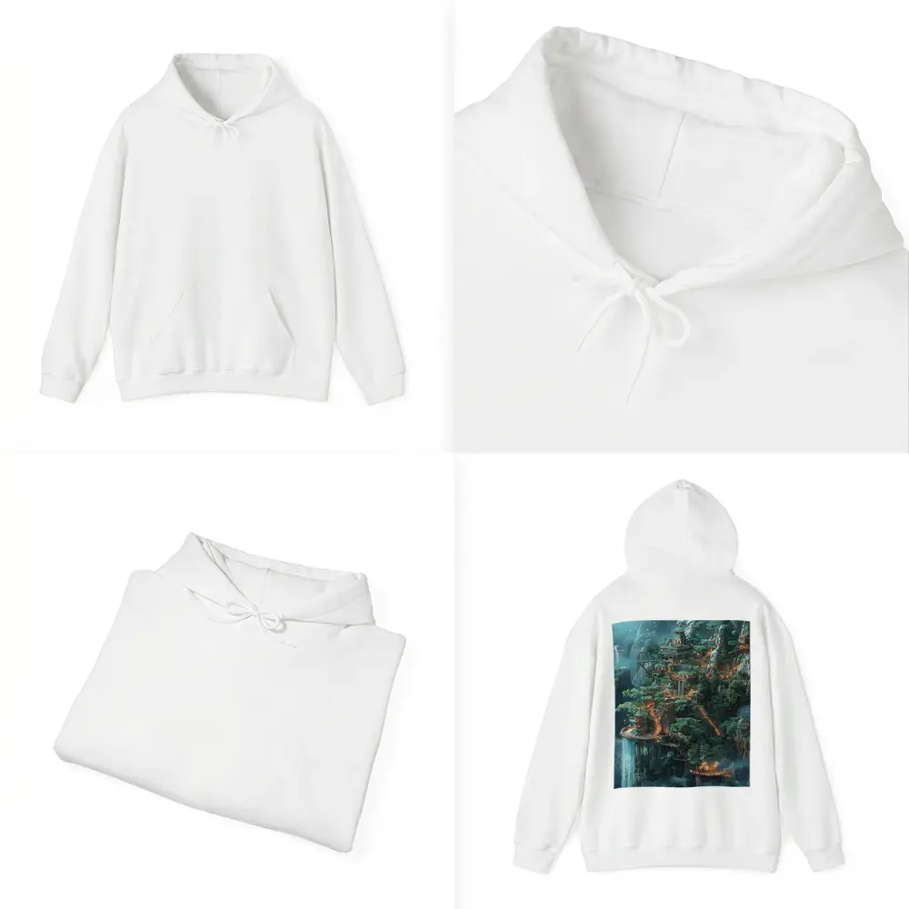 Fantasy Mountain Cliffside Temple Forest Waterfall – Hoodies