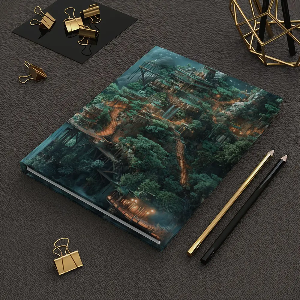Fantasy Mountain Cliffside Temple Forest Waterfall – Notebooks