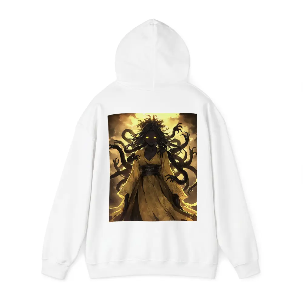 Dark Anime Goddess Glowing Eyes Yellow Sky – Hoodies