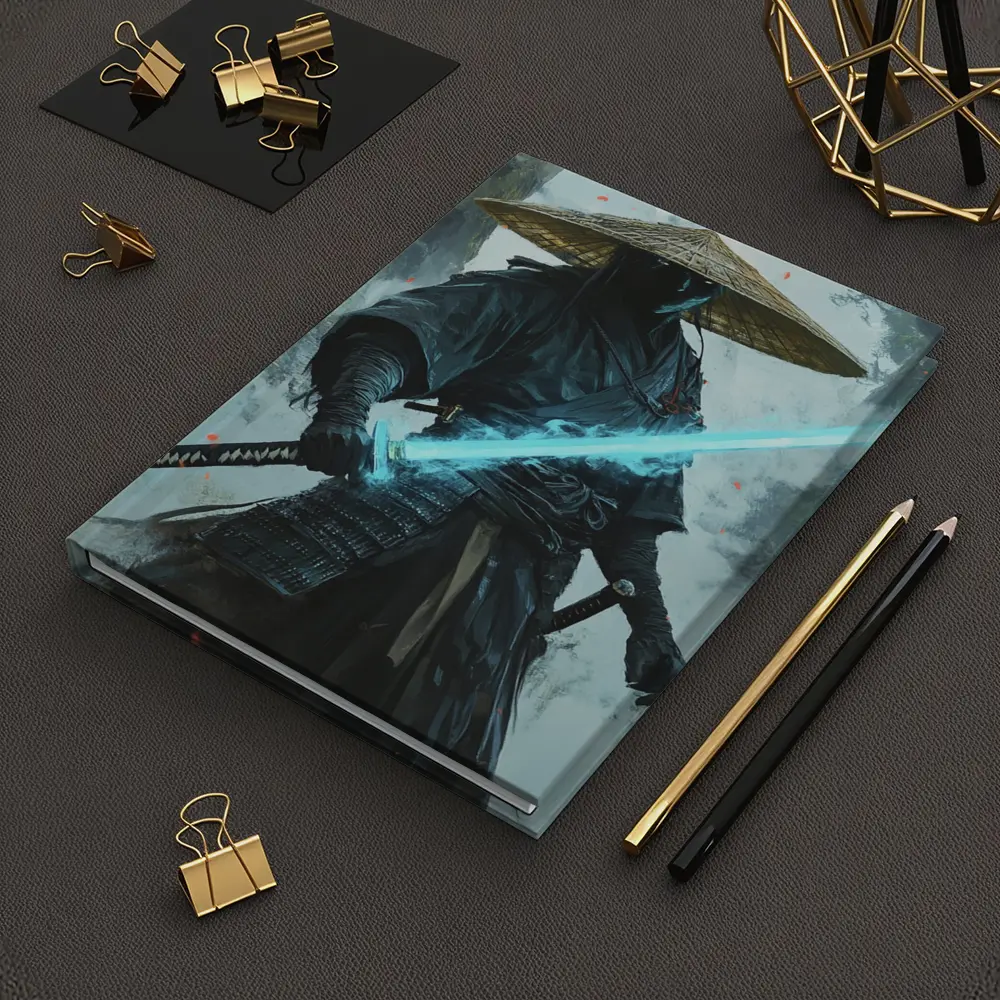 Dark Samurai Glowing Blue Sword Mist – Notebooks