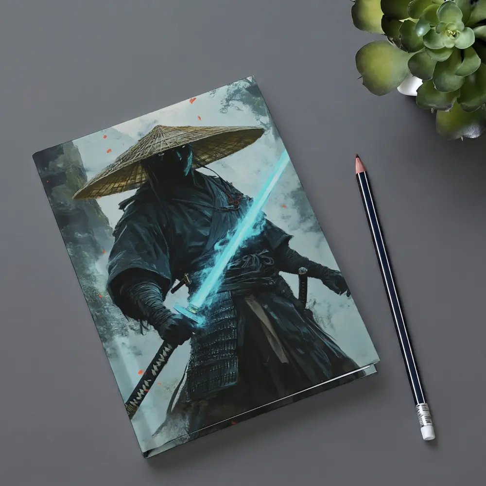Dark Samurai Glowing Blue Sword Mist – Notebooks