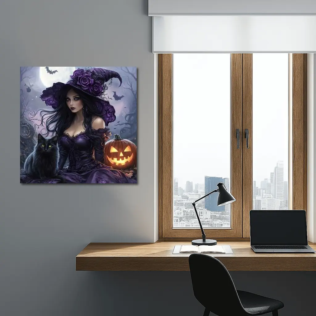Gothic Witch Black Cat Halloween Night Art – Wall Art