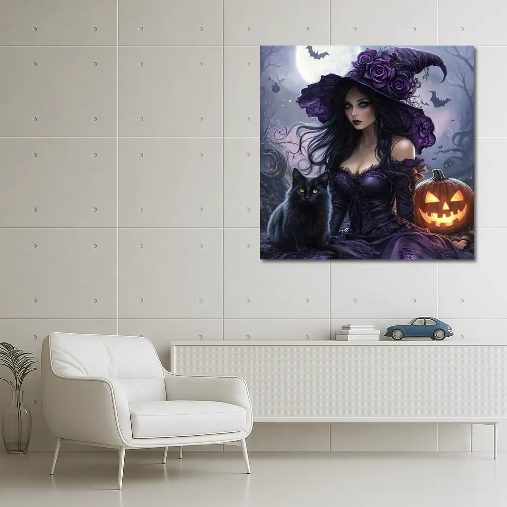Gothic Witch Black Cat Halloween Night Art – Wall Art