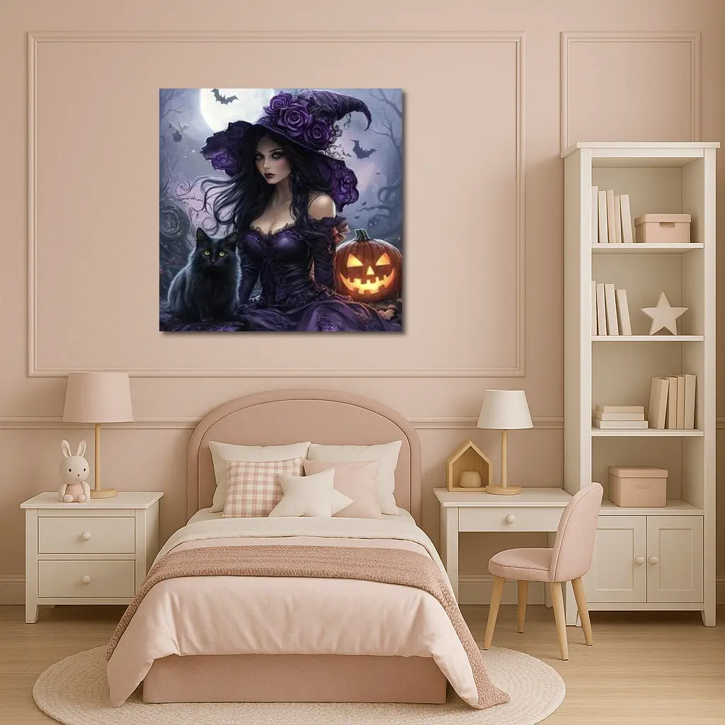 Gothic Witch Black Cat Halloween Night Art – Wall Art