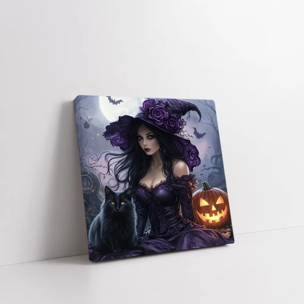 Gothic Witch Black Cat Halloween Night Art – Wall Art