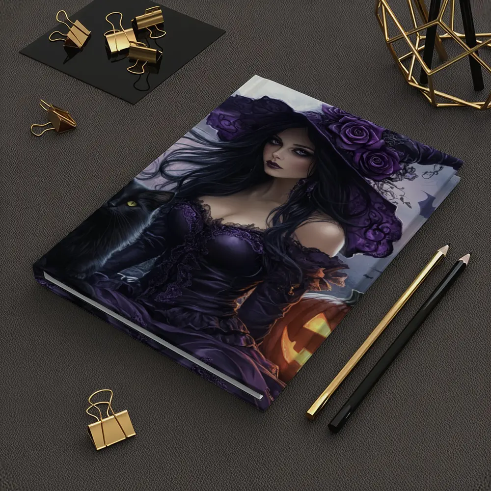 Gothic Witch Black Cat Halloween Night Art – Notebooks