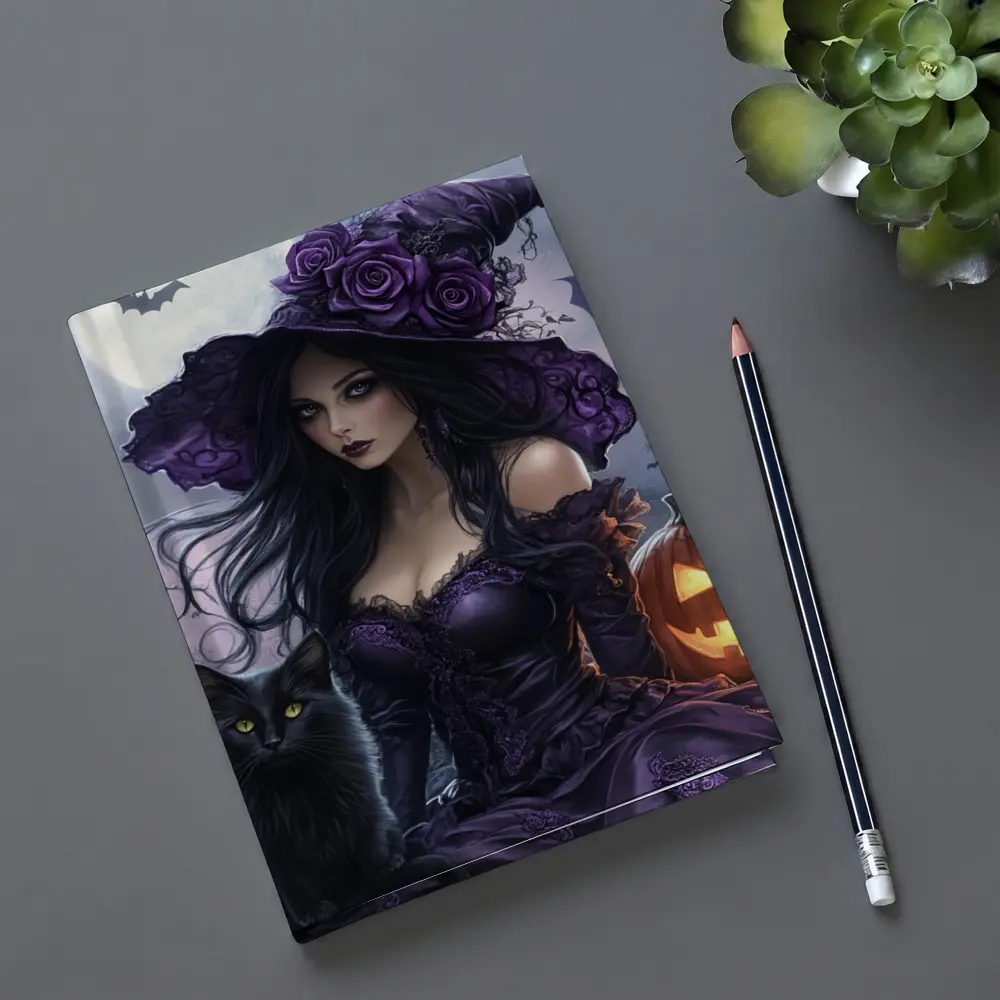Gothic Witch Black Cat Halloween Night Art – Notebooks
