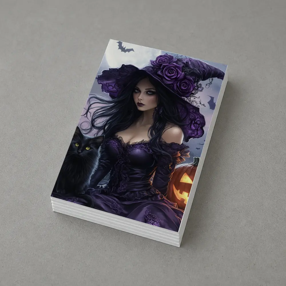 Gothic Witch Black Cat Halloween Night Art – Postcards