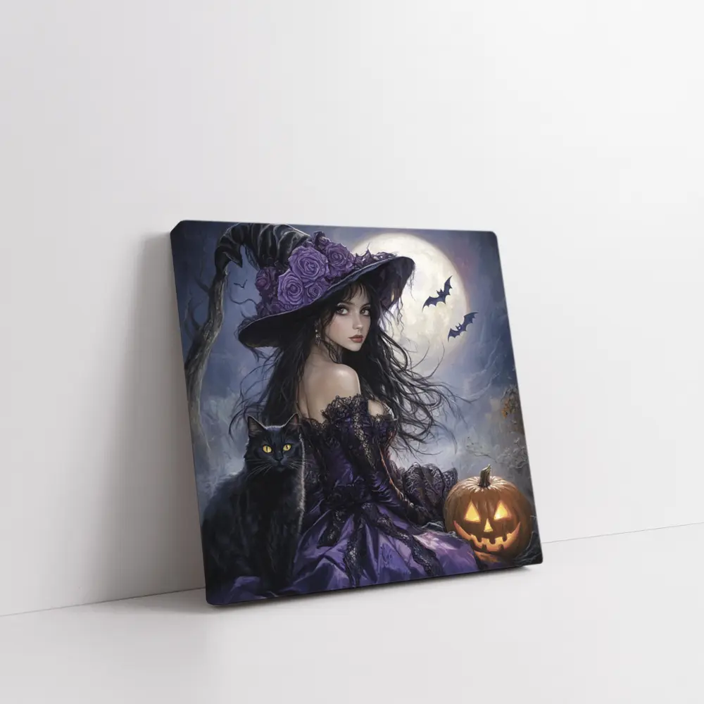 Halloween Witch Black Cat Full Moon – Wall Art