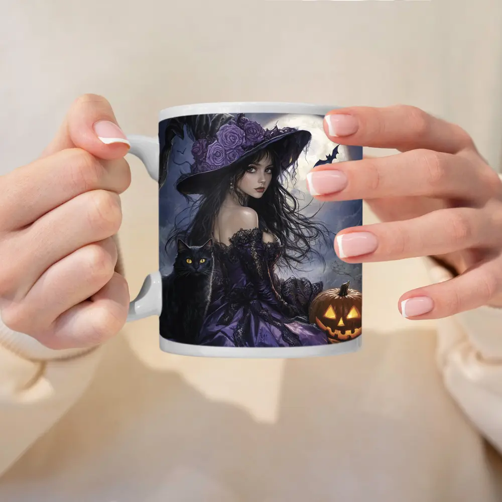 Halloween Witch Black Cat Full Moon – Mugs