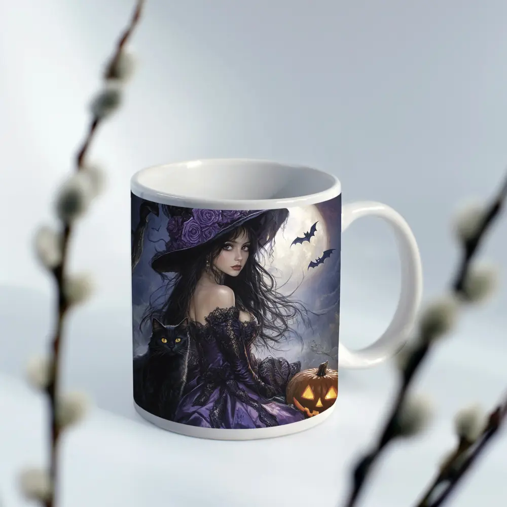 Halloween Witch Black Cat Full Moon – Mugs