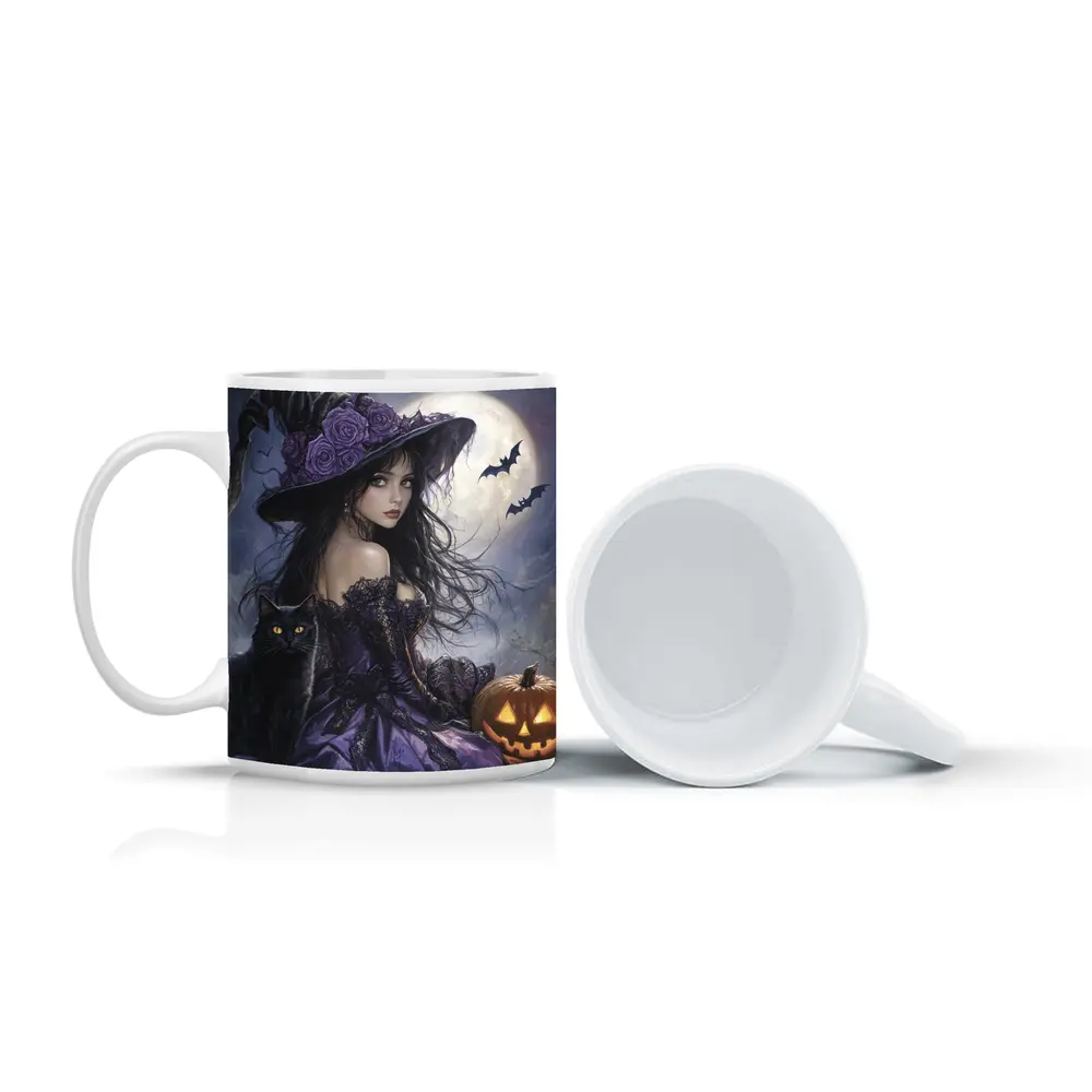 Halloween Witch Black Cat Full Moon – Mugs