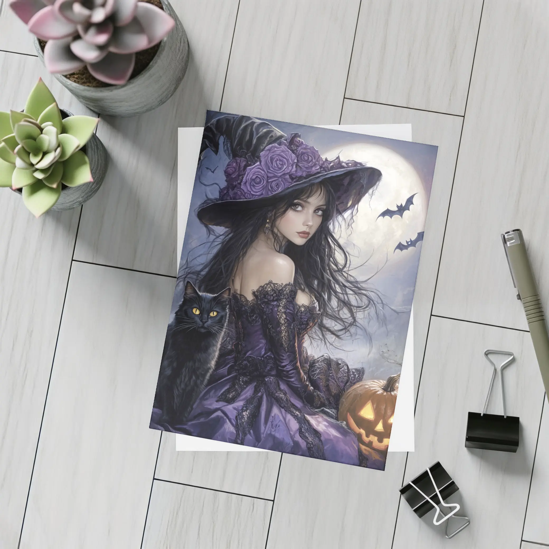 Halloween Witch Black Cat Full Moon – Postcards