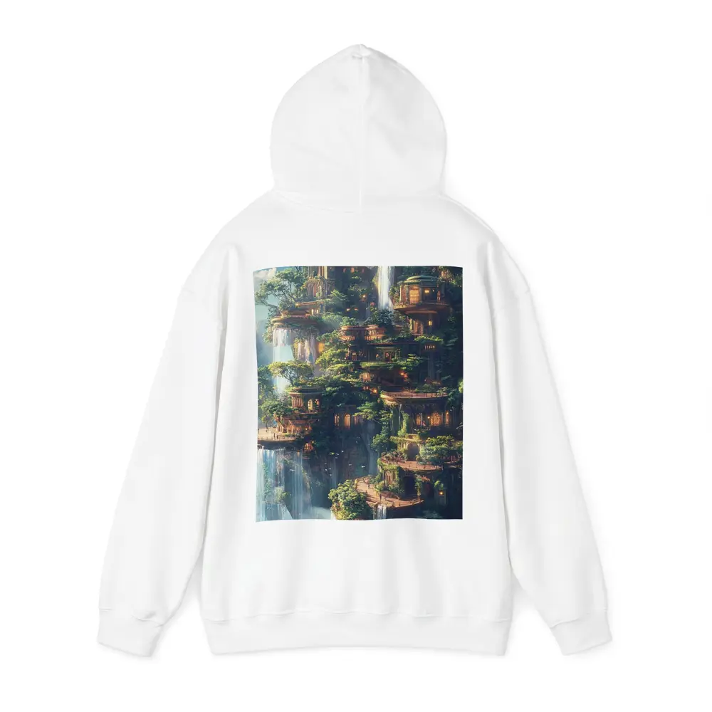 Fantasy Forest City Waterfalls Cliffside Architecture – Hoodies