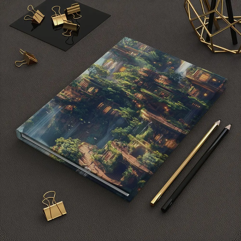 Fantasy Forest City Waterfalls Cliffside Architecture – Notebooks