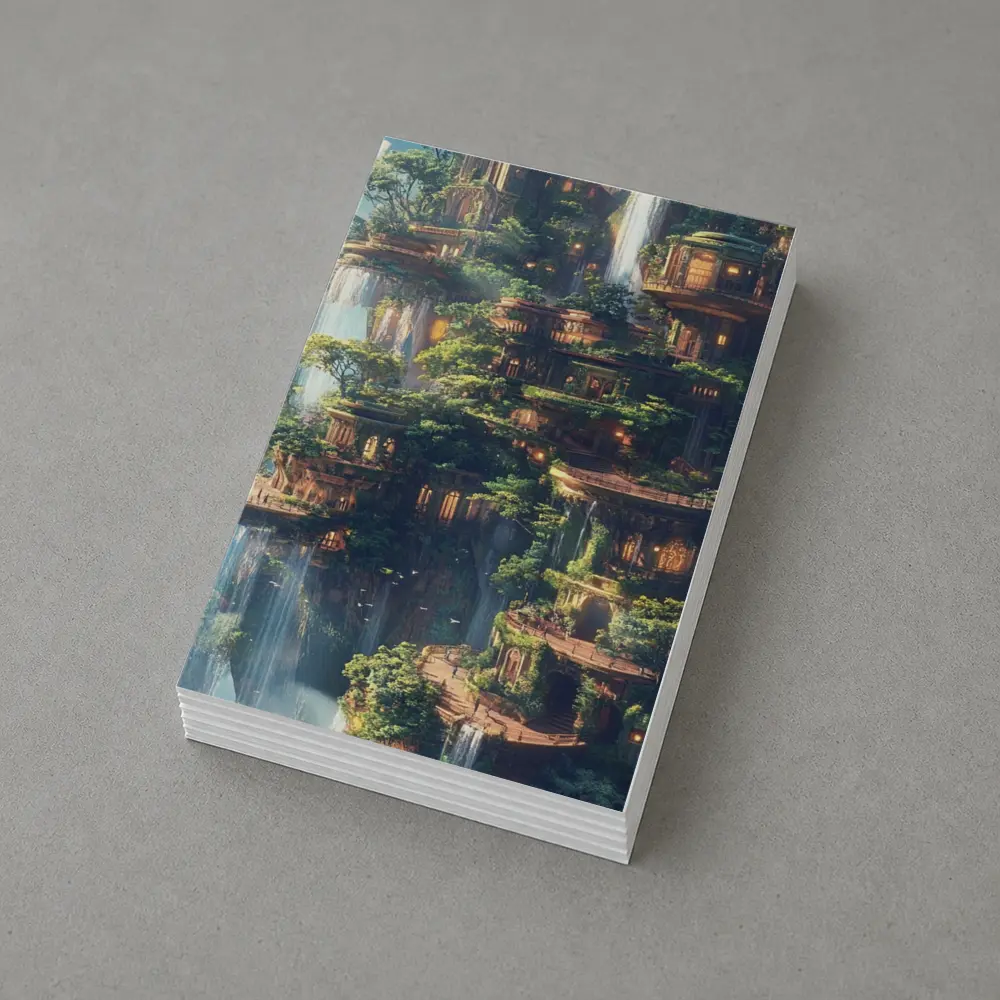 Fantasy Forest City Waterfalls Cliffside Architecture – Postcards