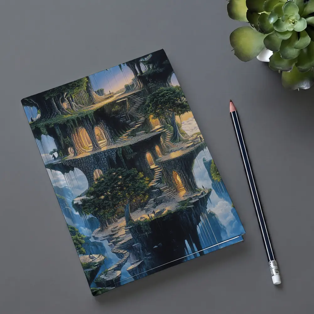 Fantasy Floating Island Ancient Stone Architecture – Notebooks