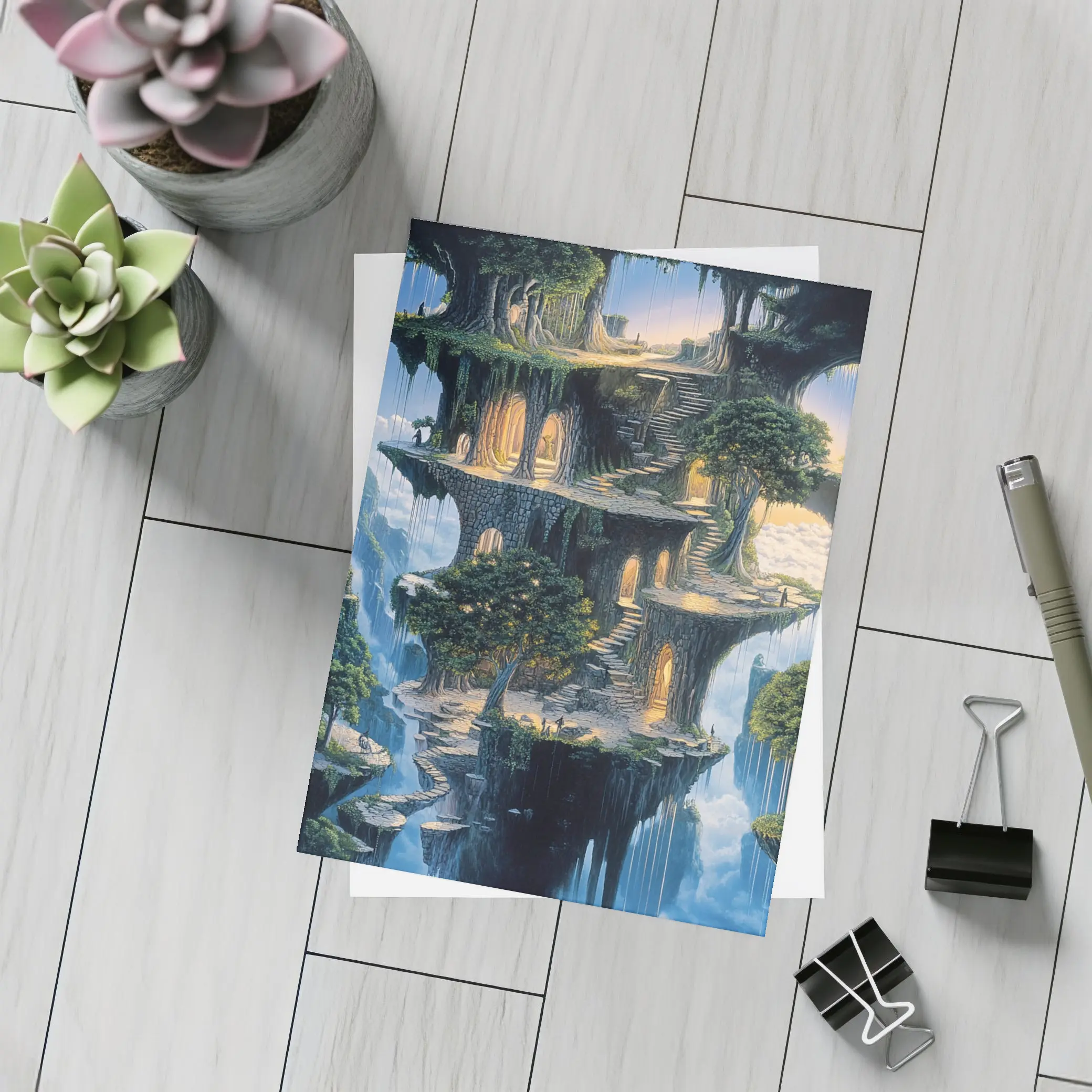 Fantasy Floating Island Ancient Stone Architecture – Postcards