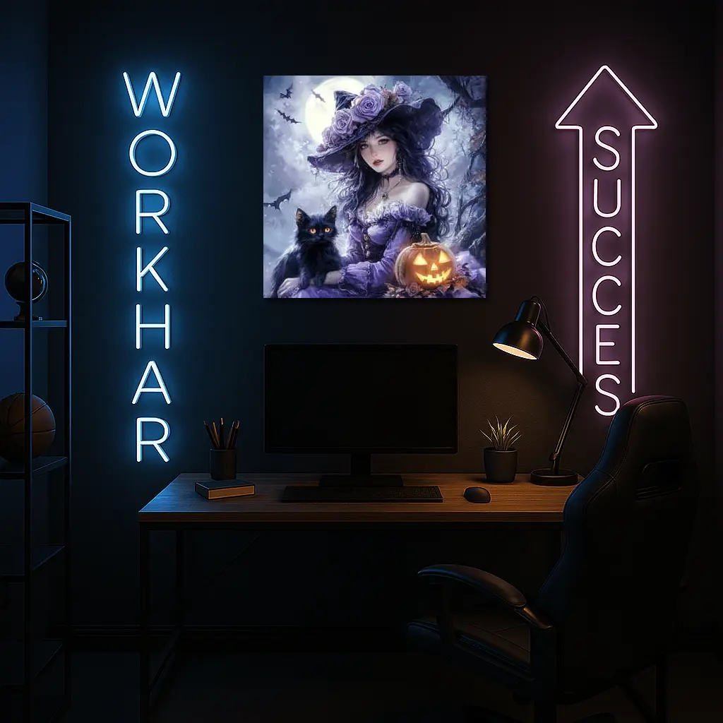 Anime Witch Black Cat Halloween Moon – Wall Art
