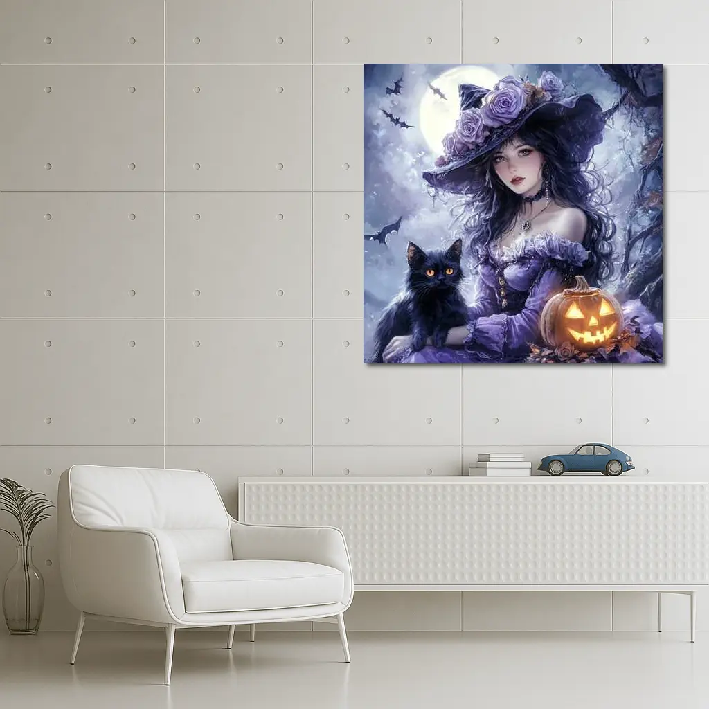 Anime Witch Black Cat Halloween Moon – Wall Art