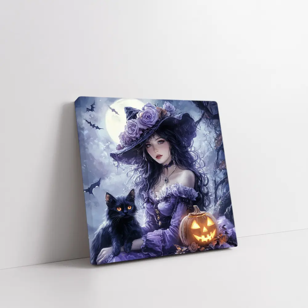 Anime Witch Black Cat Halloween Moon – Wall Art
