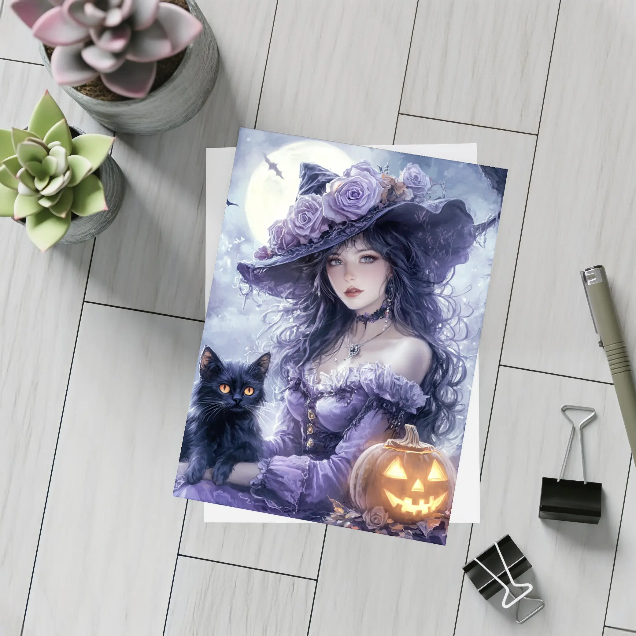 Anime Witch Black Cat Halloween Moon – Postcards