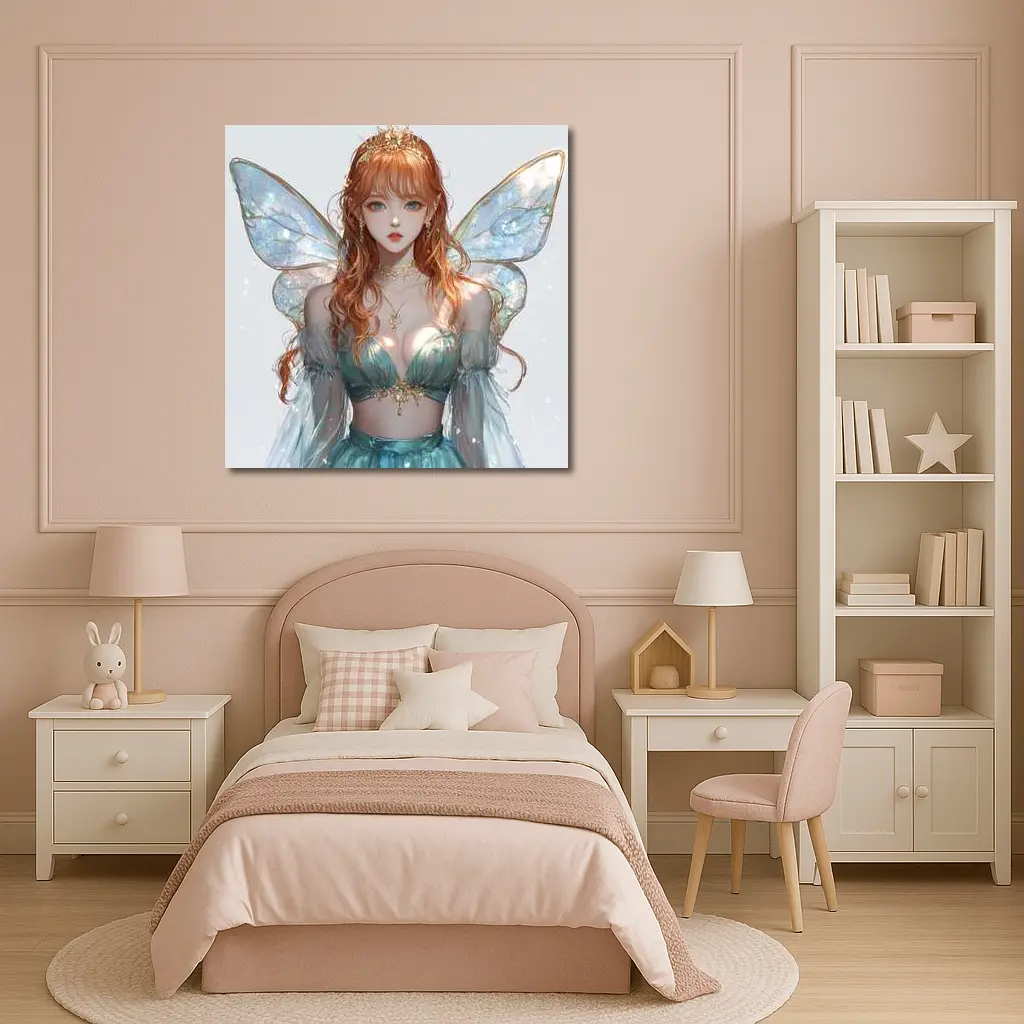 Anime Fairy Girl Iridescent Wings Fantasy Art – Wall Art