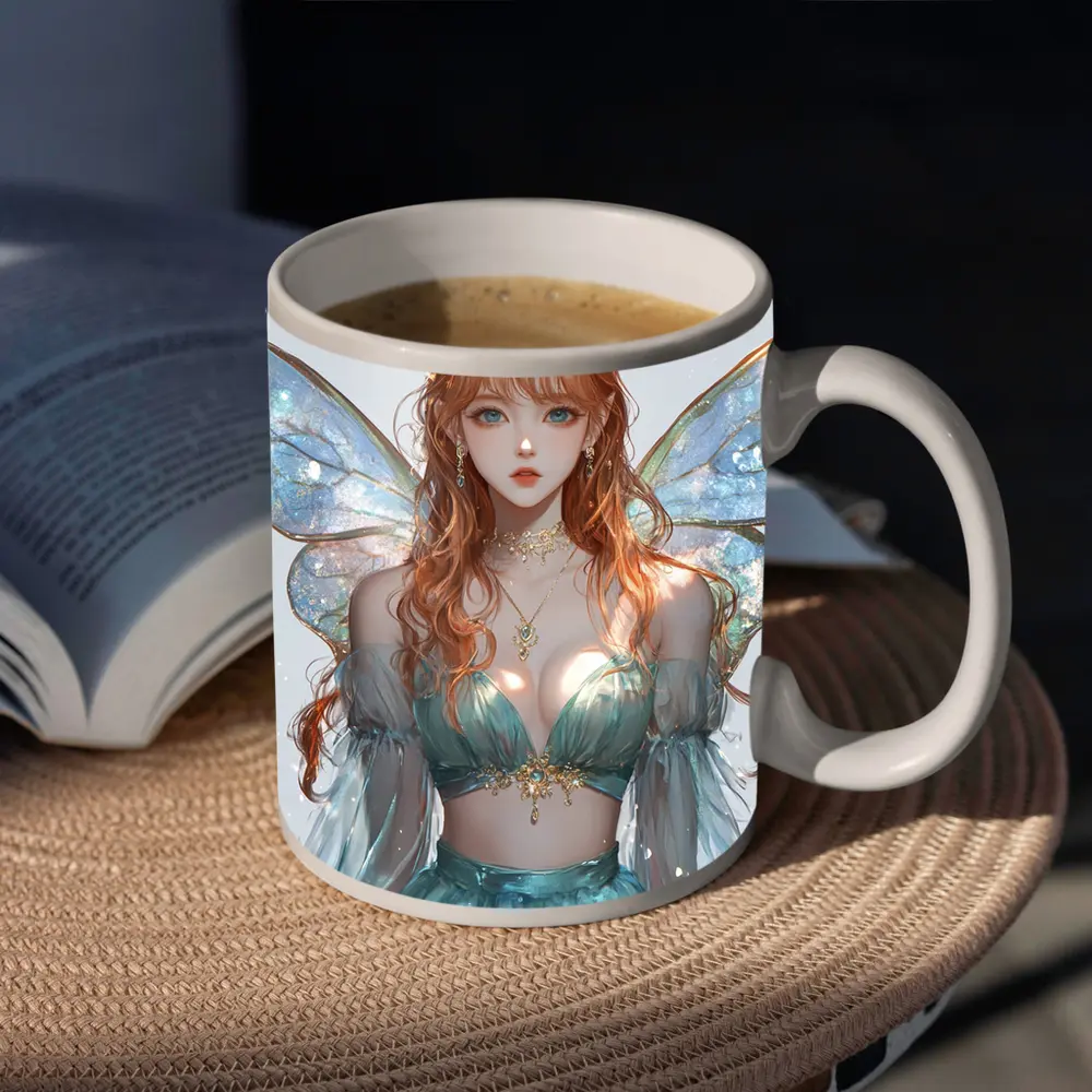 Anime Fairy Girl Iridescent Wings Fantasy Art – Mugs