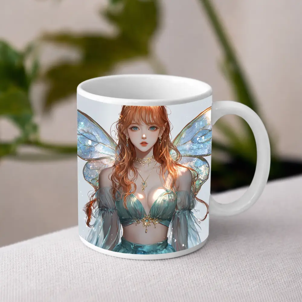 Anime Fairy Girl Iridescent Wings Fantasy Art – Mugs