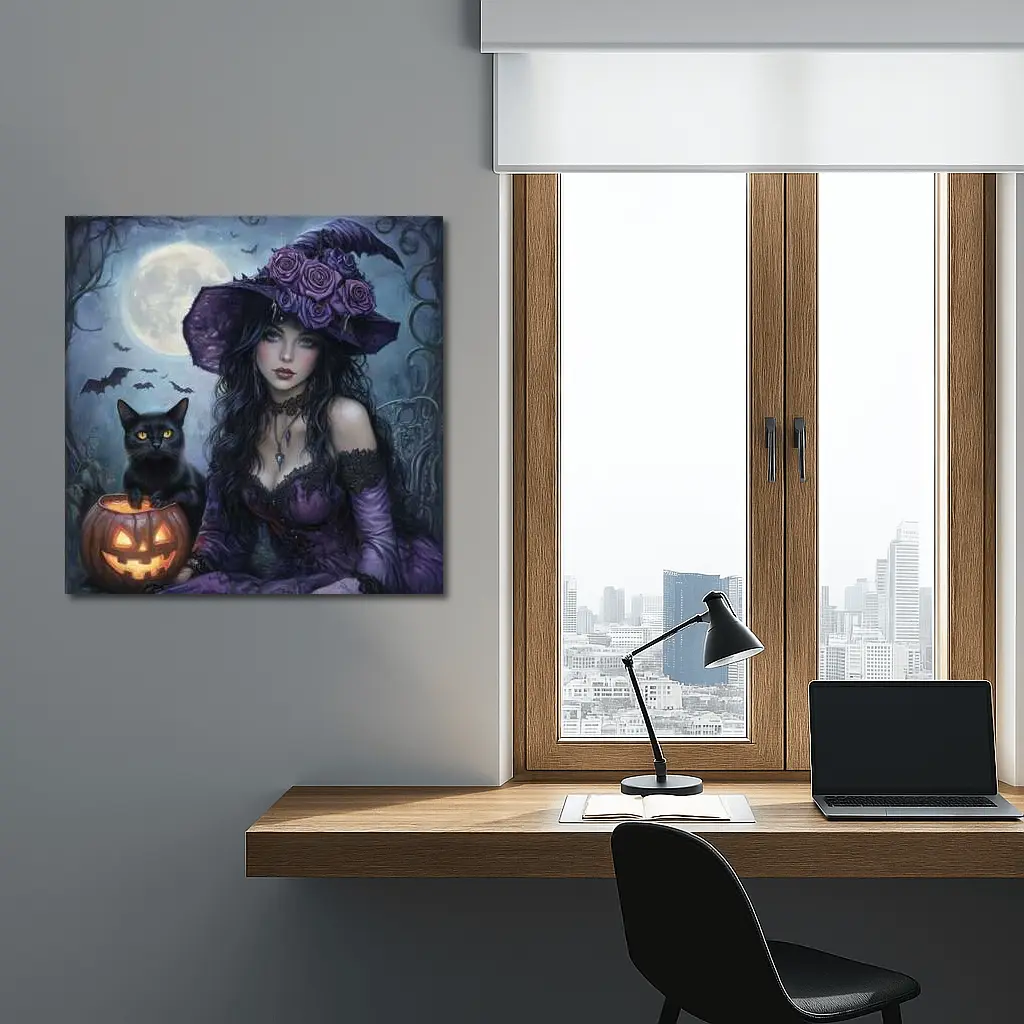 Gothic Witch Black Cat Halloween Moon Art – Wall Art