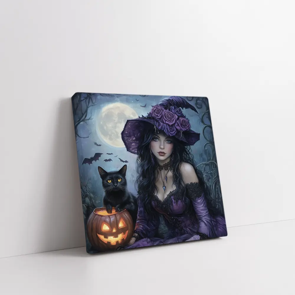 Gothic Witch Black Cat Halloween Moon Art – Wall Art