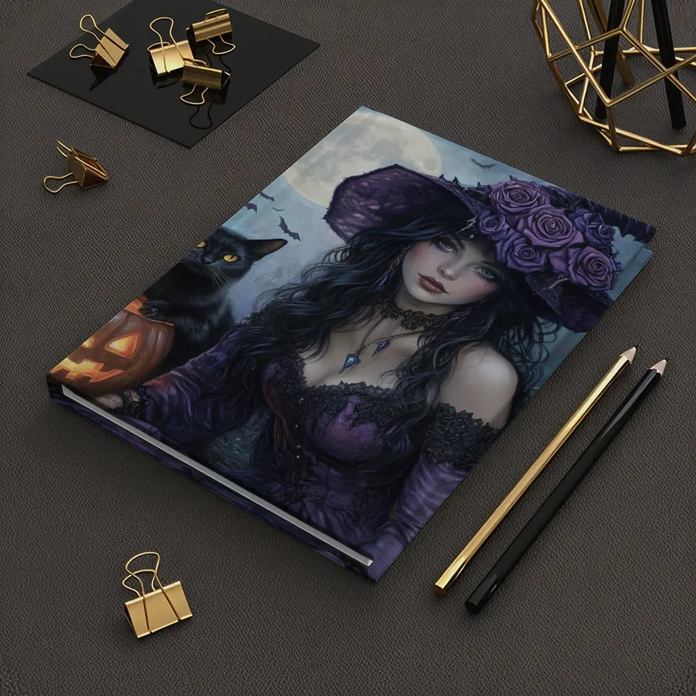 Gothic Witch Black Cat Halloween Moon Art – Notebooks
