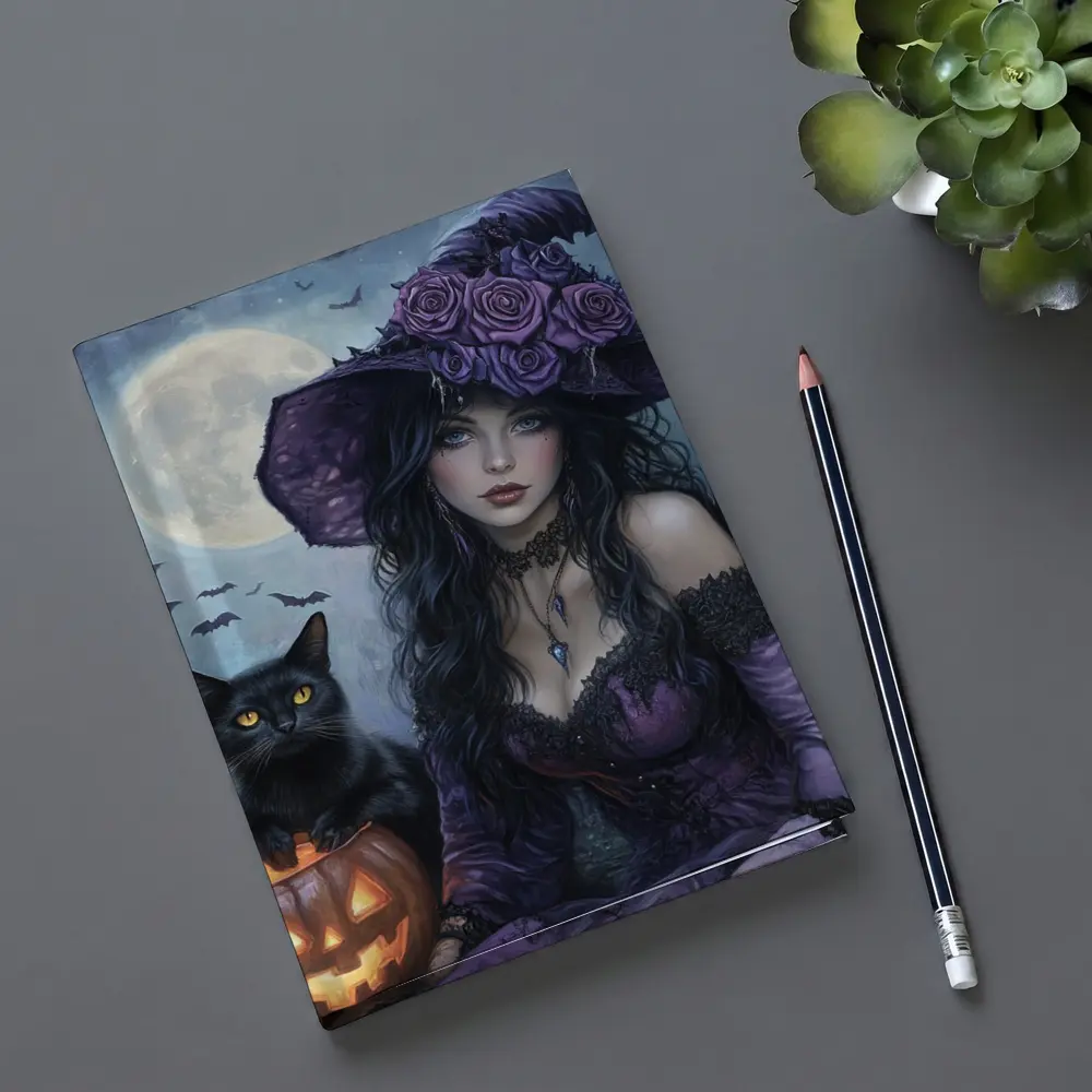 Gothic Witch Black Cat Halloween Moon Art – Notebooks