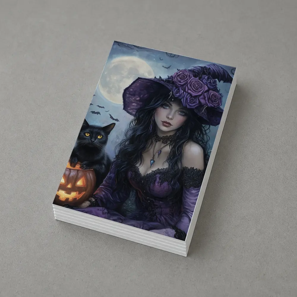 Gothic Witch Black Cat Halloween Moon Art – Postcards