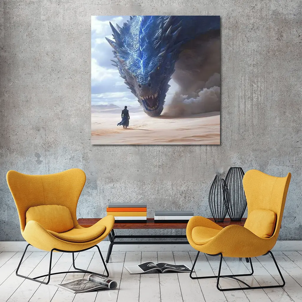 Dragon and Warrior in Desert Sands – Wall Art
