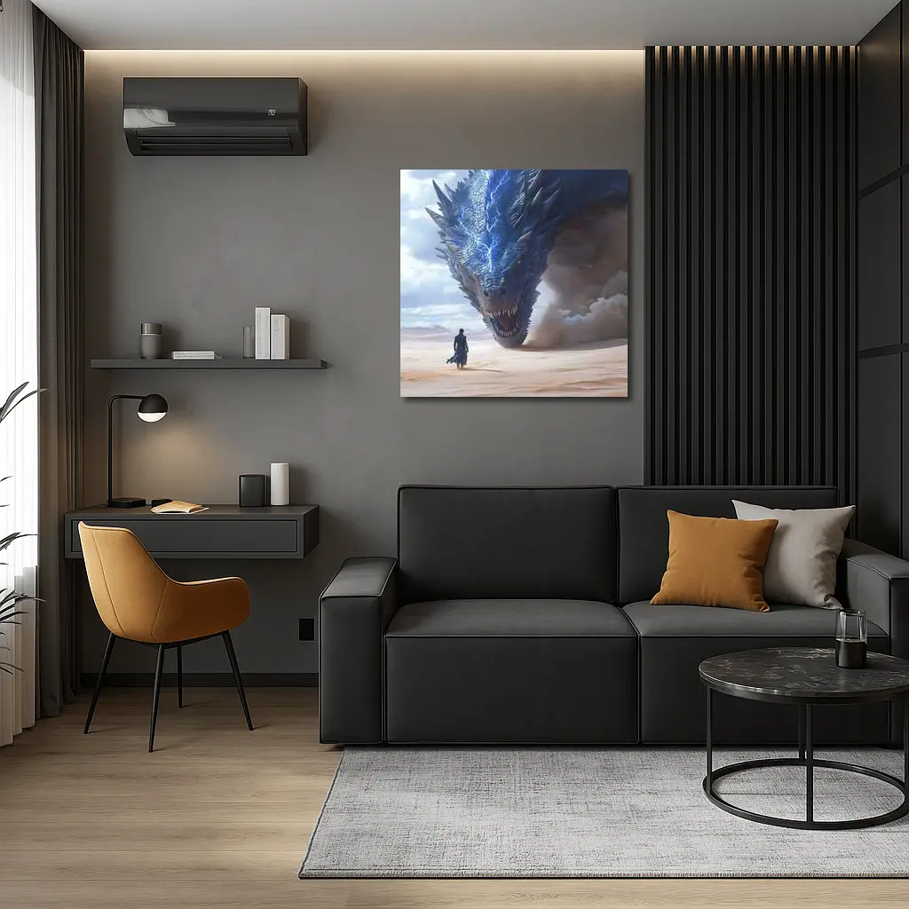 Dragon and Warrior in Desert Sands – Wall Art