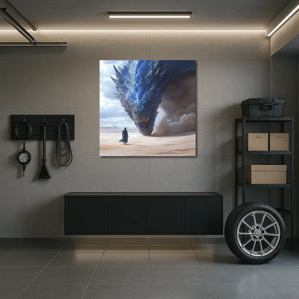 Dragon and Warrior in Desert Sands – Wall Art