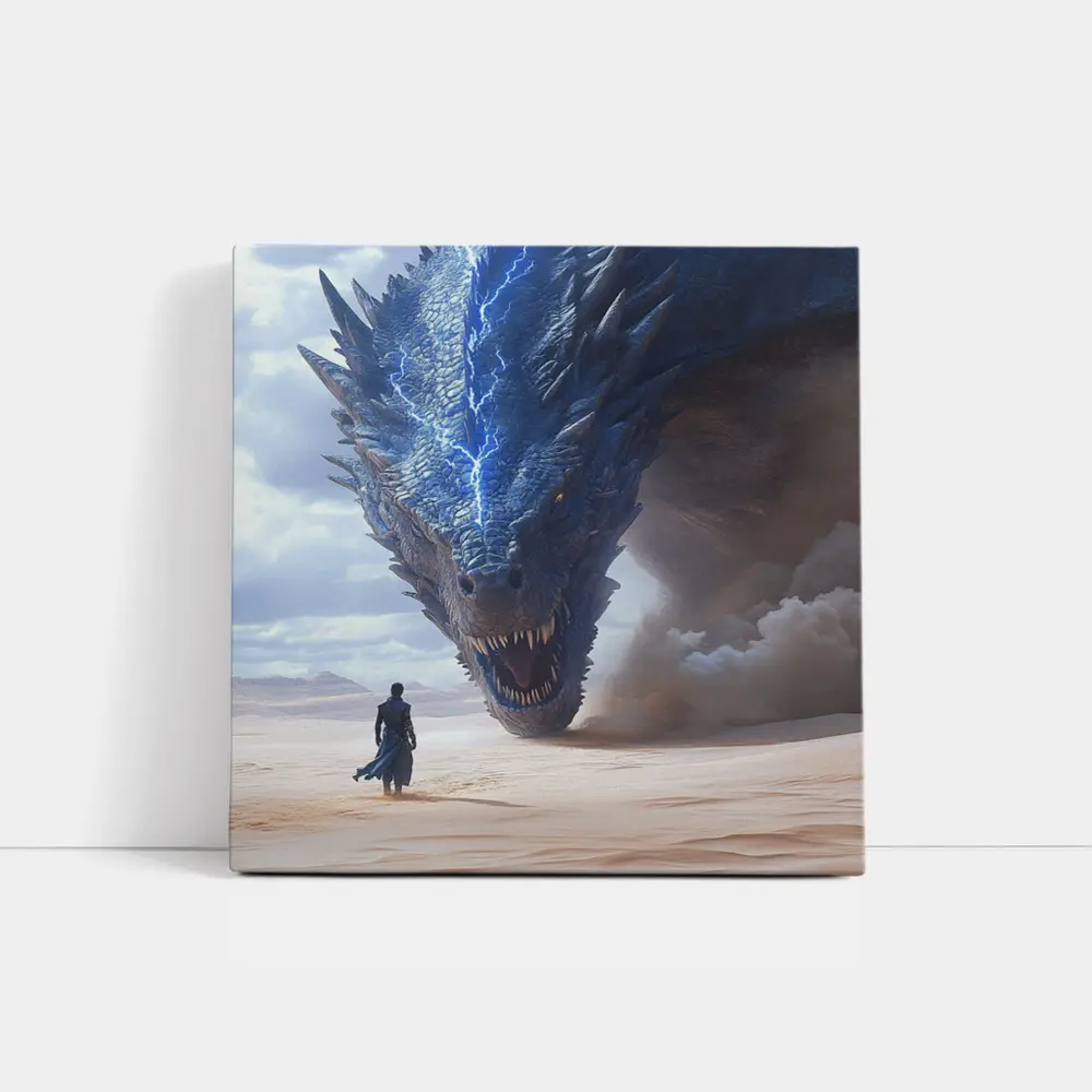 Dragon and Warrior in Desert Sands – Wall Art