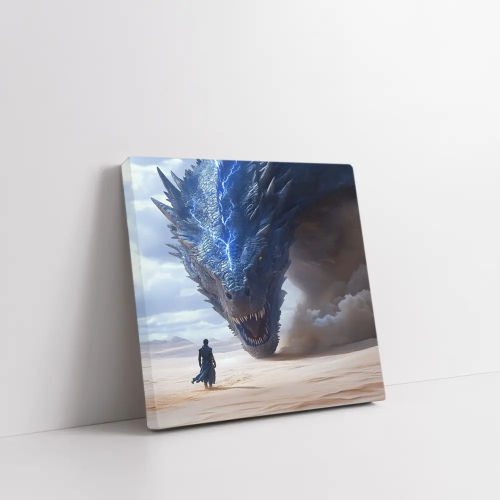 Dragon and Warrior in Desert Sands – Wall Art