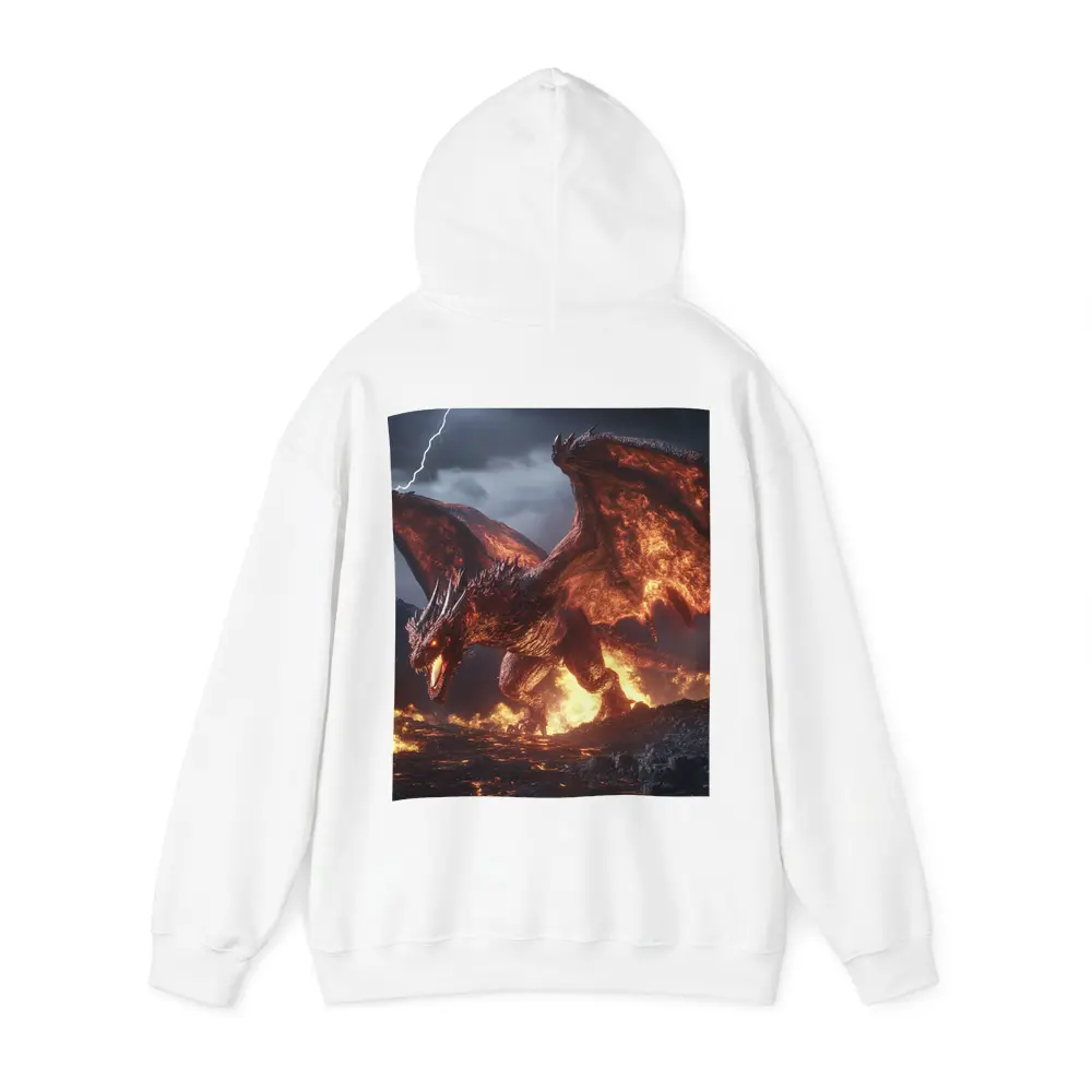 Fire Dragon Roaring In Stormy Lightning Sky – Hoodies