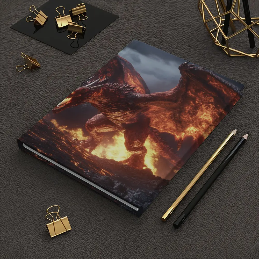 Fire Dragon Roaring In Stormy Lightning Sky – Notebooks