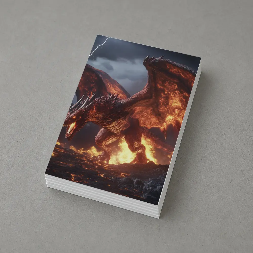 Fire Dragon Roaring In Stormy Lightning Sky – Postcards