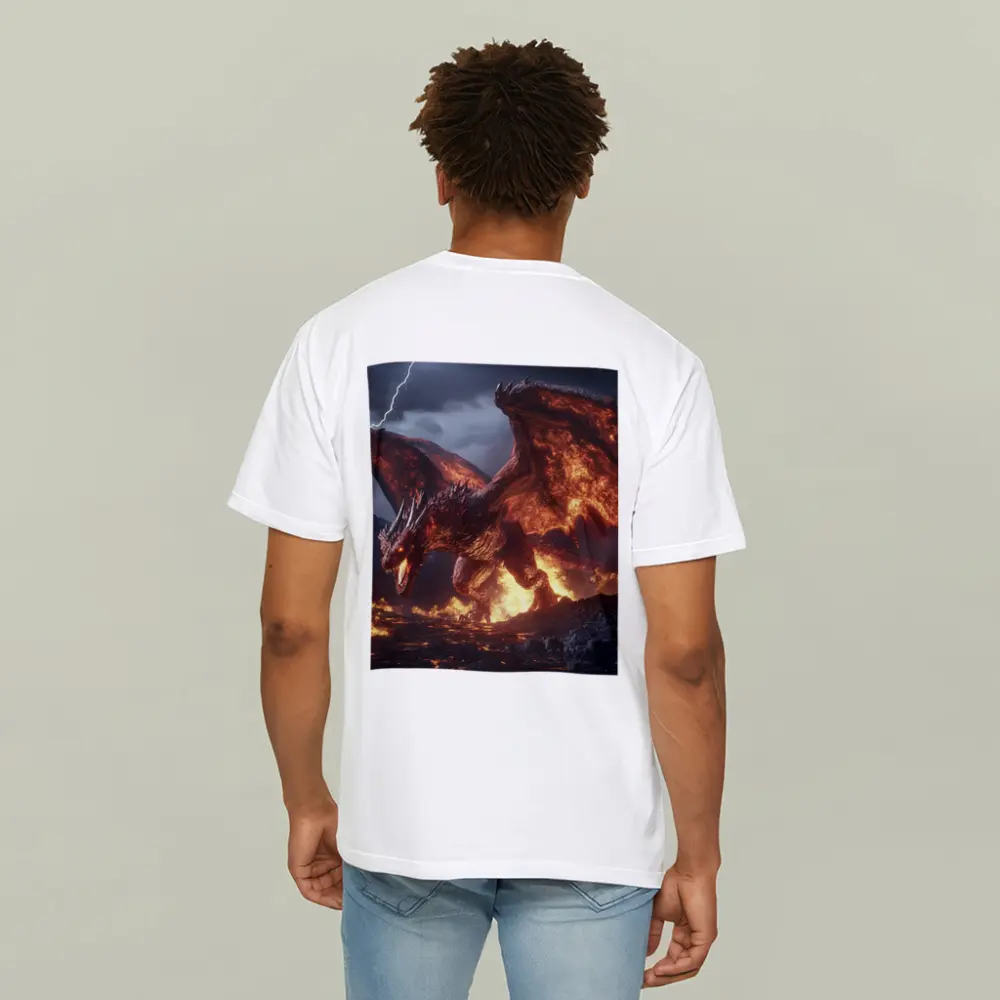 Fire Dragon Roaring In Stormy Lightning Sky – T-Shirts