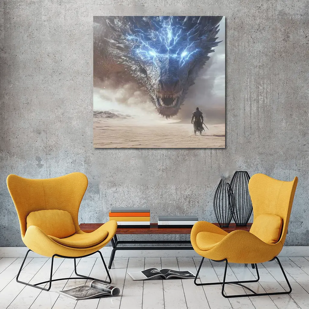 Lightning Dragon Warrior Desert Fantasy Art – Wall Art