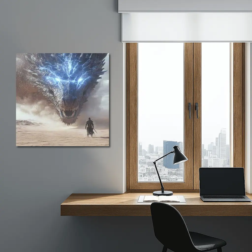 Lightning Dragon Warrior Desert Fantasy Art – Wall Art