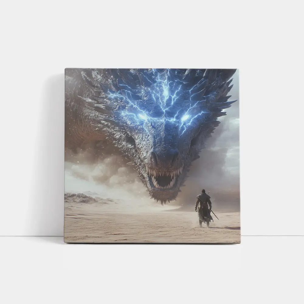 Lightning Dragon Warrior Desert Fantasy Art – Wall Art