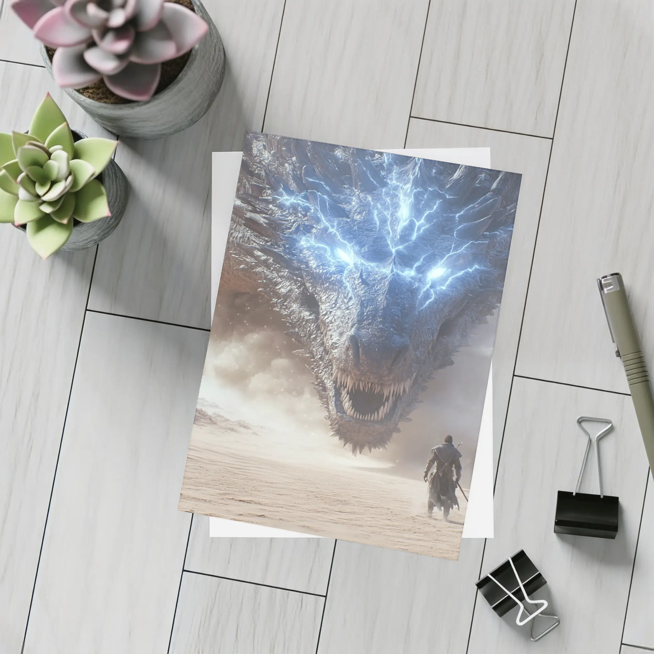 Lightning Dragon Warrior Desert Fantasy Art – Postcards