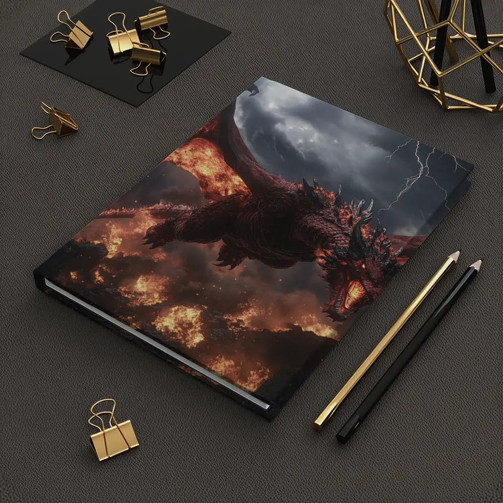 Fire Dragon Flying Over Burning Rocks – Notebooks