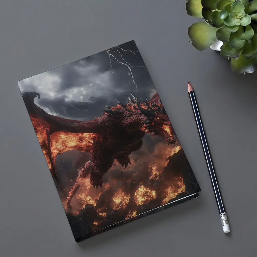 Fire Dragon Flying Over Burning Rocks – Notebooks