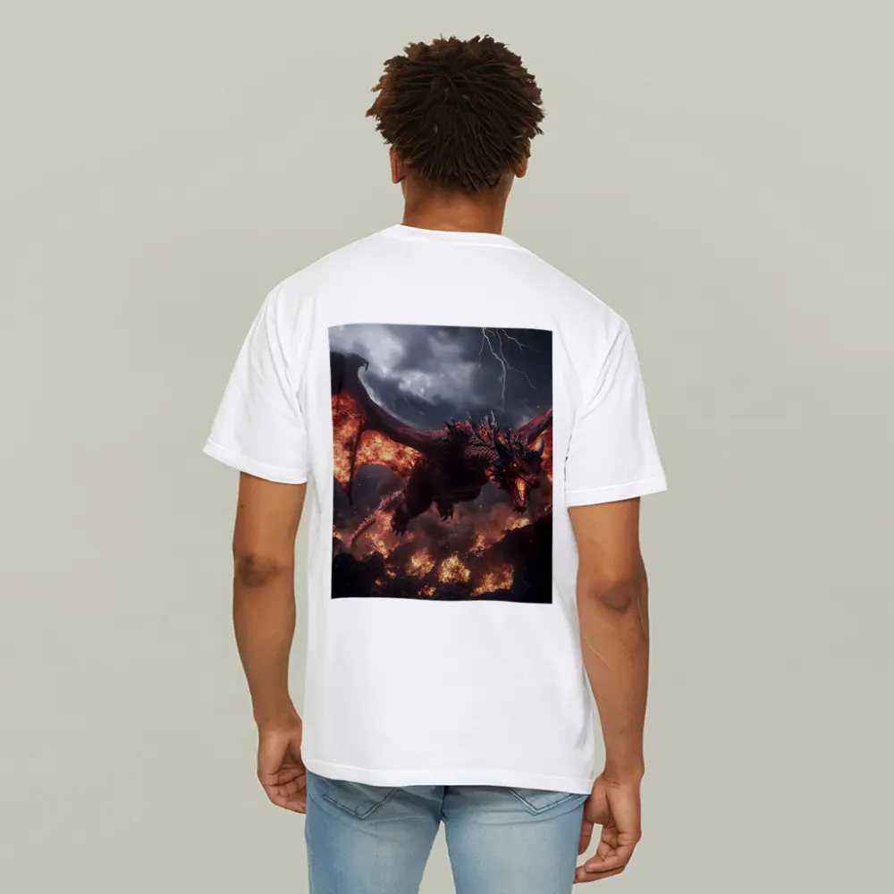 Fire Dragon Flying Over Burning Rocks – T-Shirts